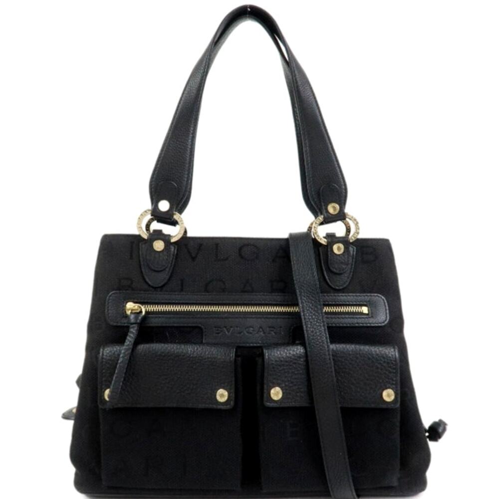 💎✨Authentic✨💎BVLGARI Logo Mania Canvas Leather 2Way Bag Shoulder Bag - Picture 2 of 16